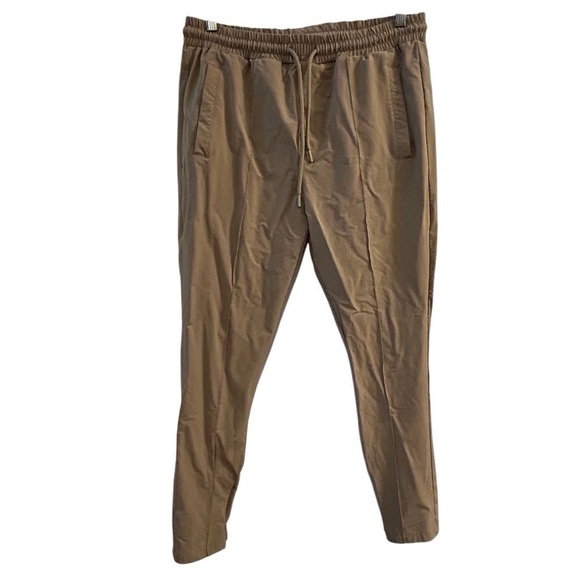 BoohooMAN Men's Beige Joggers Size M Elastic Waist Tapered Ankle Zip Pants - Picture 1 of 12
